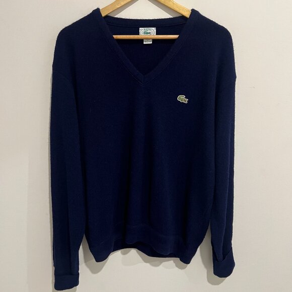 Vintage IZOD LACOSTE Navy Blue V-Neck Pullover Sweater LARGE L - Picture 1 of 4